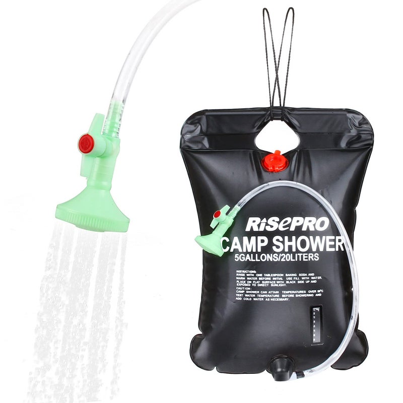 RISEPRO Solar Shower Bag, 5 gallons/20L Solar Heating Camping Shower Bag Temperature Indicator Hot Water 45Â°C Hiking Climbing C1004 - Image 1